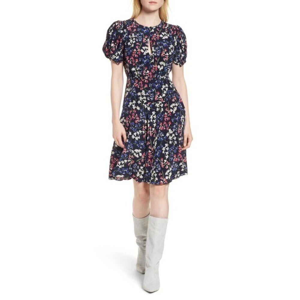 Lewit Puff Sleeve Silk A-Line Dress $550 SIZE 4